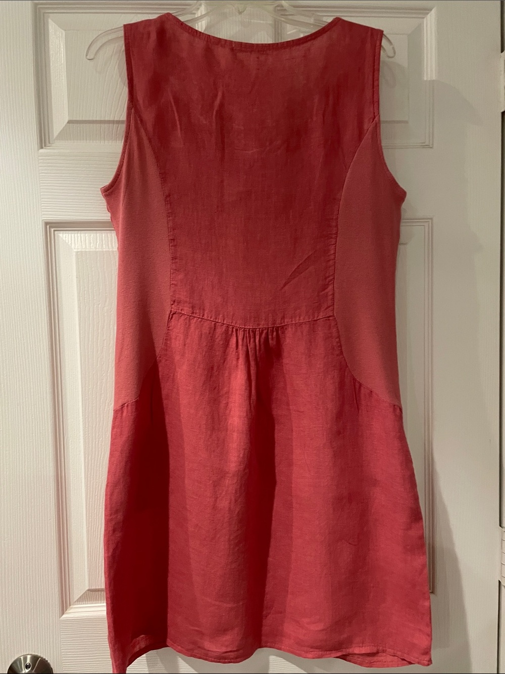 Coral Sleeveless 100% Linen Shift Dress with Braided Scoop Neck - Picture 6 of 8